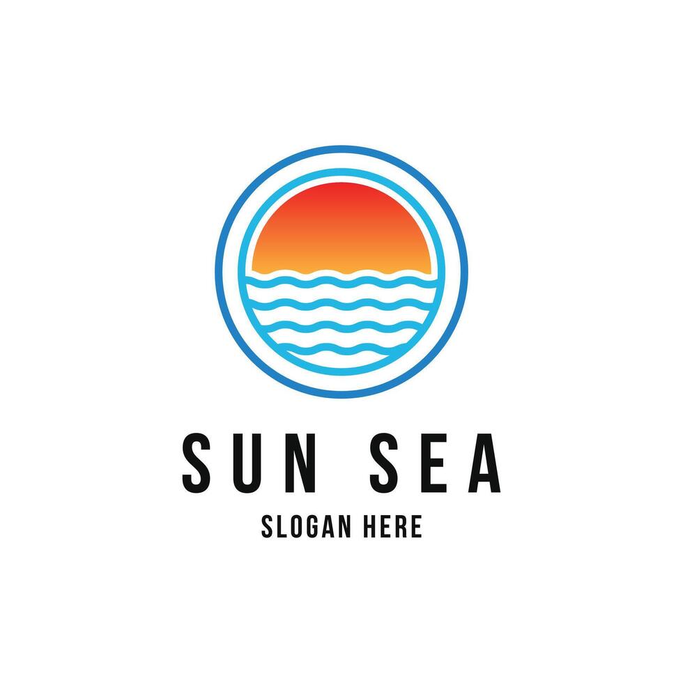 sole mare onda logo design concetto idea vettore