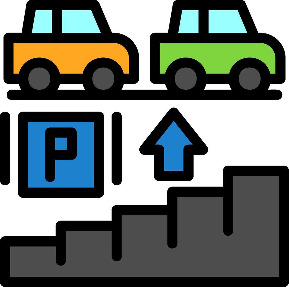 le scale nel parcheggio box auto linea pieno icona vettore