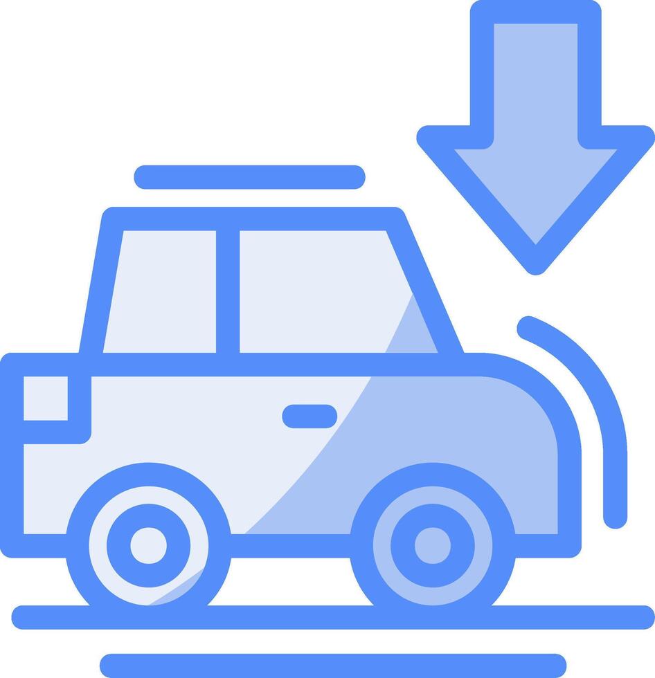 auto con giù freccia linea pieno blu icona vettore