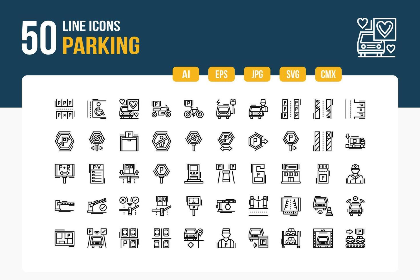 50 linea parcheggio icona foglio vettore