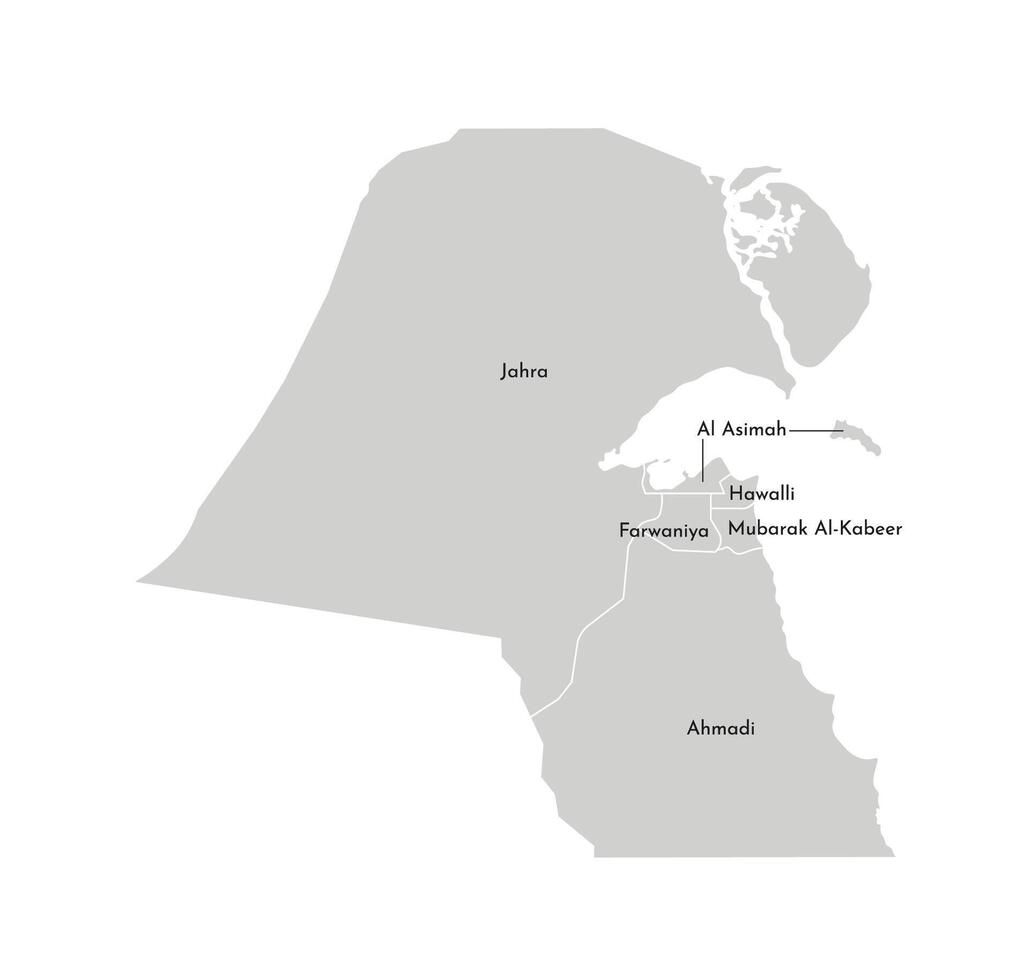 vettore isolato illustrazione di semplificato amministrativo carta geografica di Kuwait. frontiere e nomi di il governatorato . grigio sagome. bianca schema