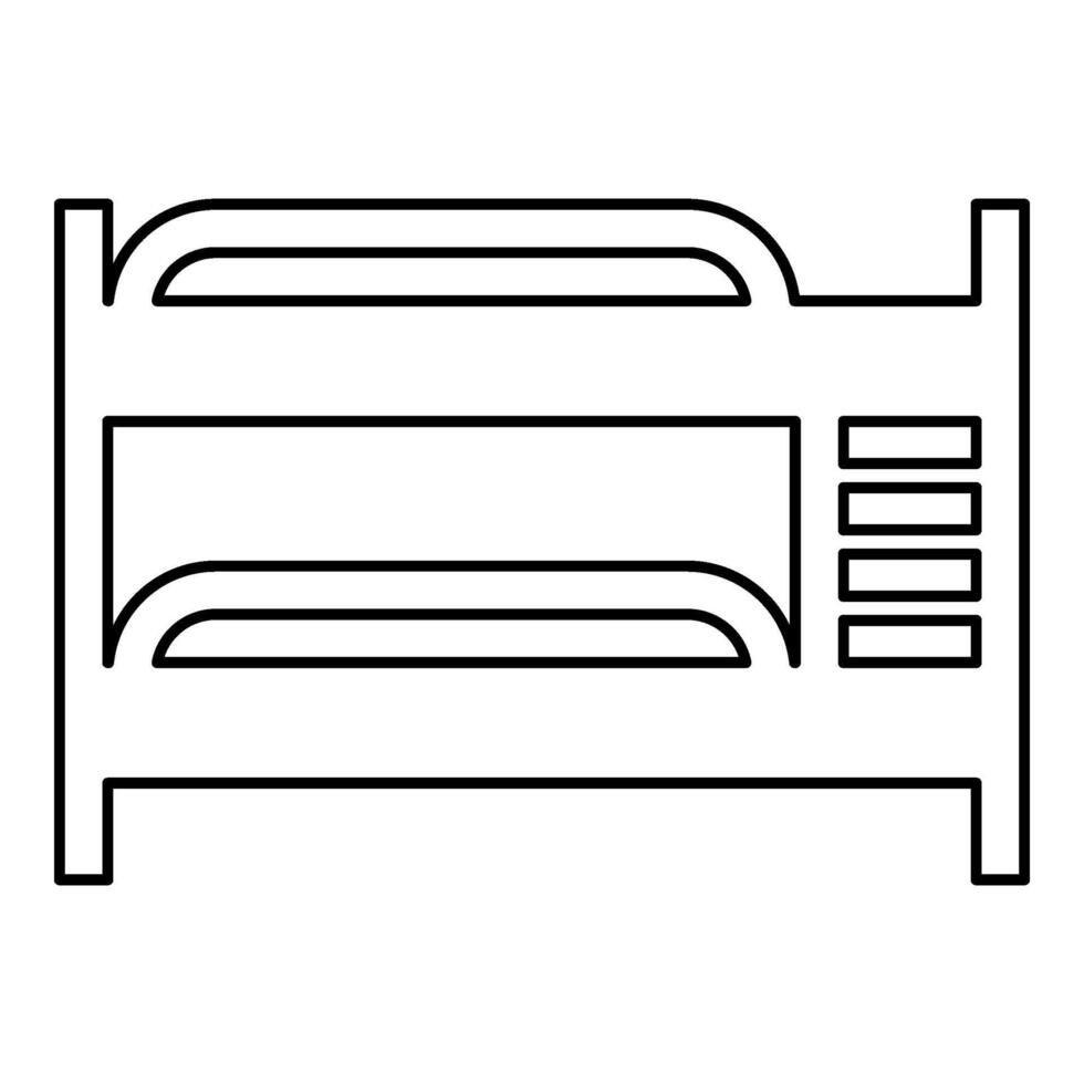 Doppio fila cuccetta letto contorno schema linea icona nero colore vettore illustrazione Immagine magro piatto stile