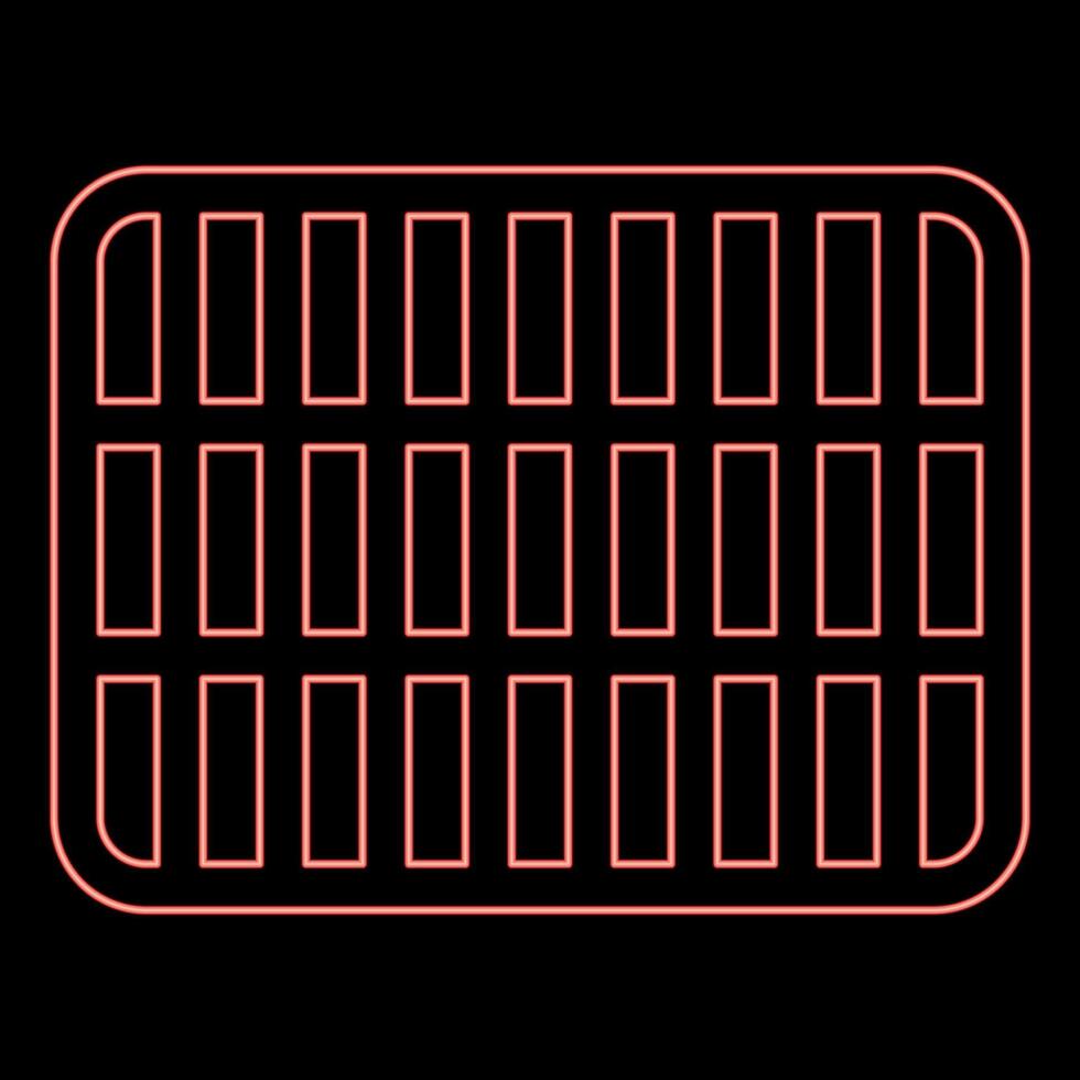 neon grattugiare grattugiare reticolo traliccio netto maglia bbq griglia grigliate superficie rettangolo forma rotondità rosso colore vettore illustrazione Immagine piatto stile