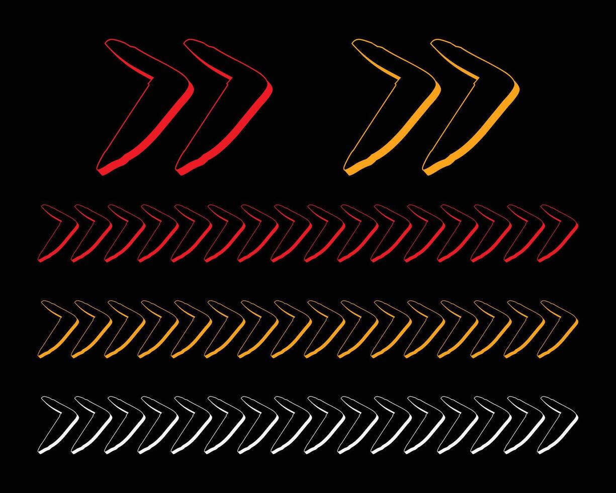 impostato di rosso e giallo freccia segni, astratto freccia, chevron. freccia disegno, a strisce direzione, vettore illustrazione