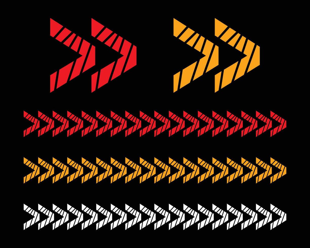 impostato di rosso e giallo freccia segni, astratto freccia, chevron. freccia disegno, a strisce direzione, vettore illustrazione