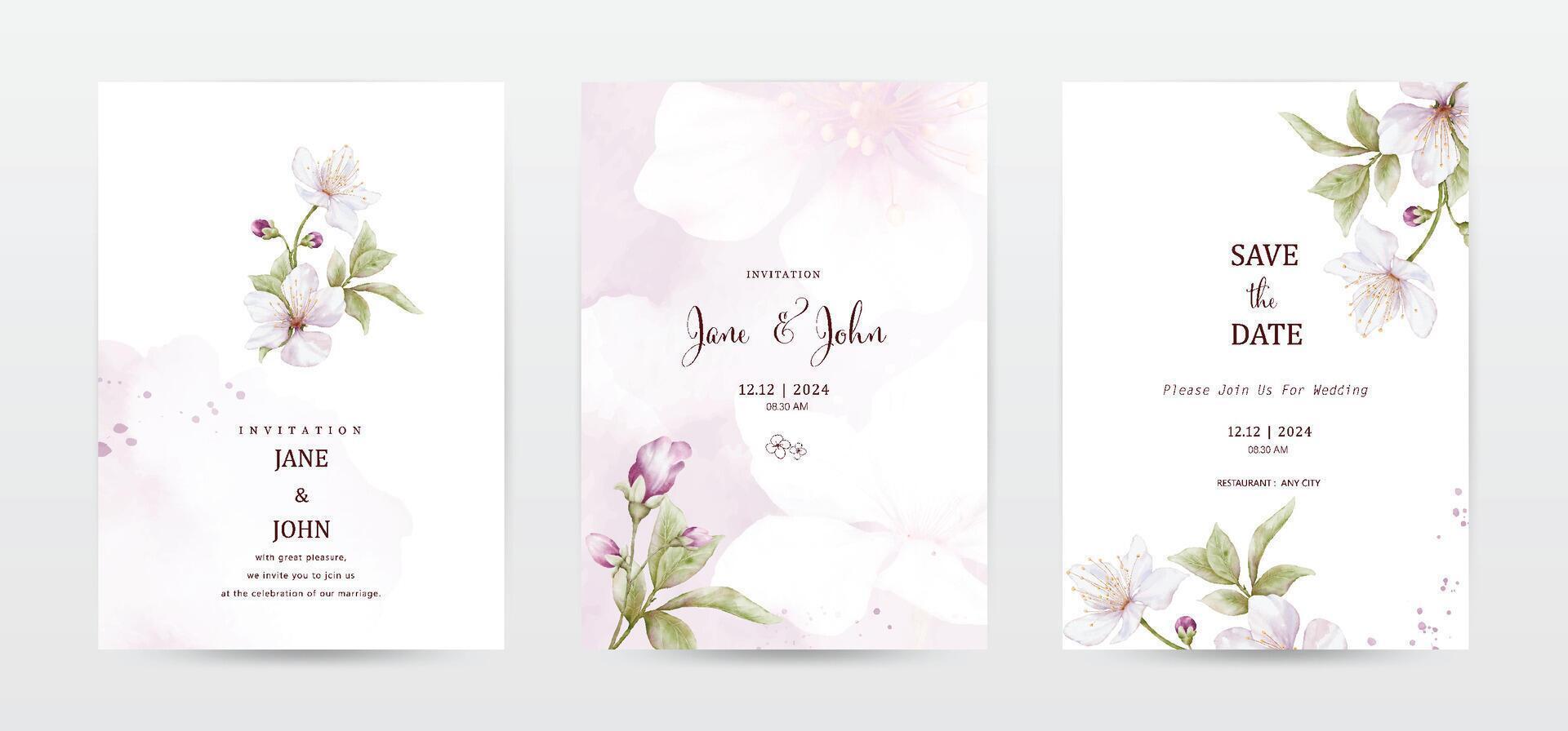 fiore e le foglie acquerello nozze invito modello carte impostato vettore