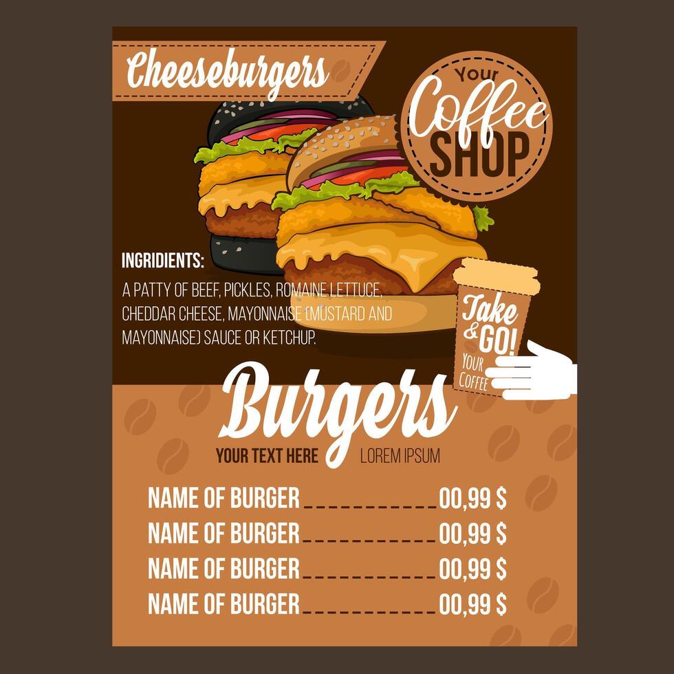 hamburger menù illustratore opera d'arte modello vettore