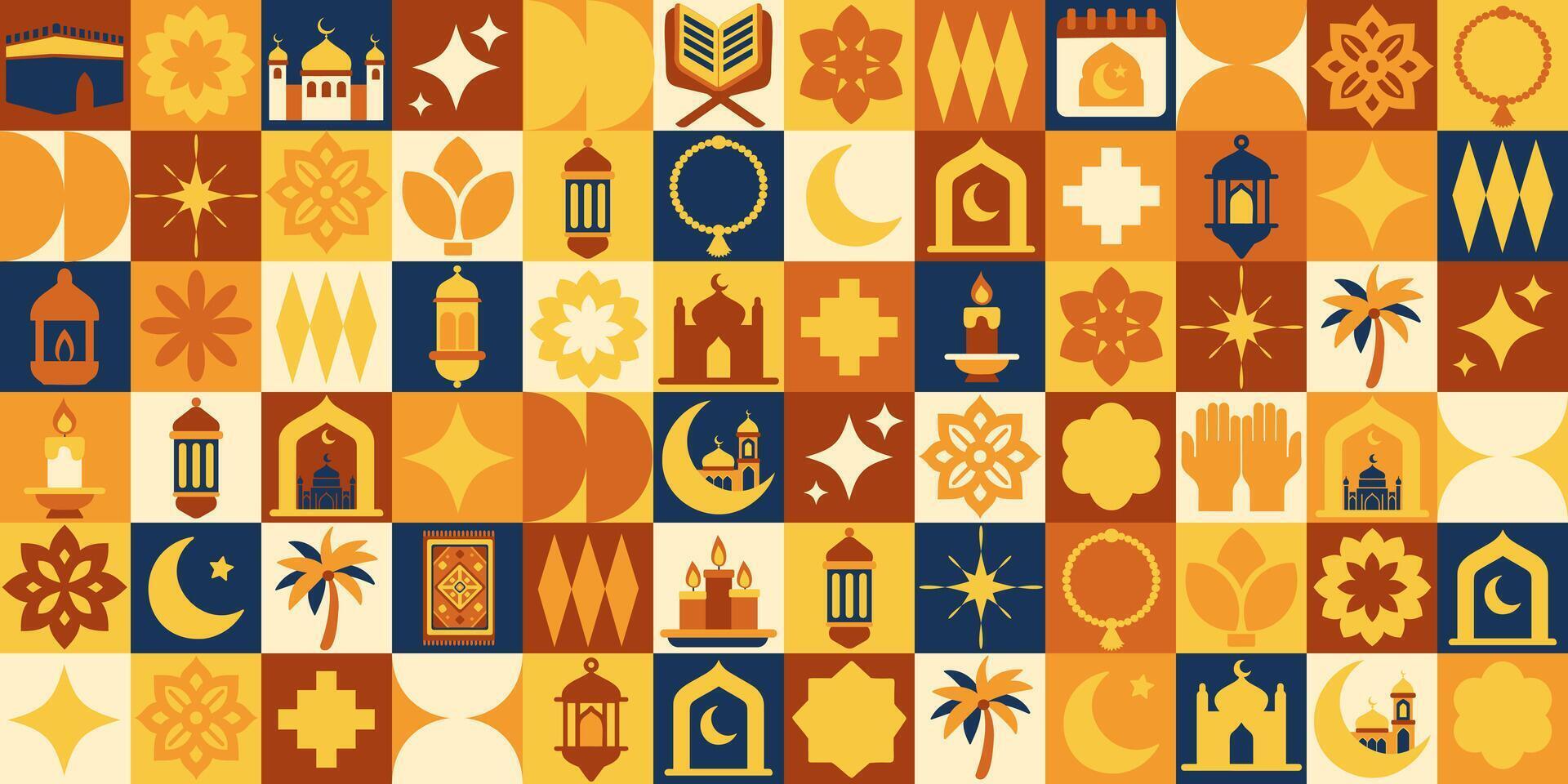 Ramadan icone elementi con geometrico modello. bauhaus stile. Ramadan kareem. vettore piatto design per manifesto carte, striscione, ragnatela.
