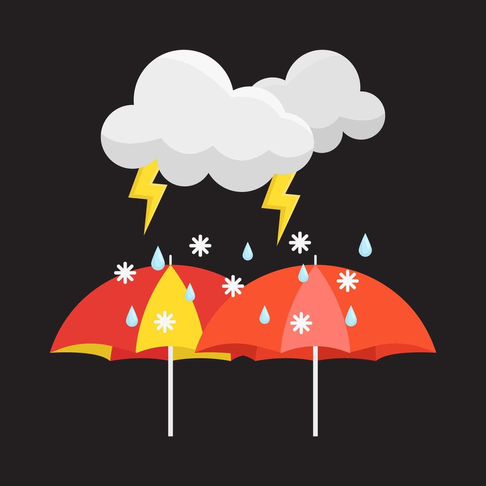pioggia fulmine con ombrello illustrazione vettore