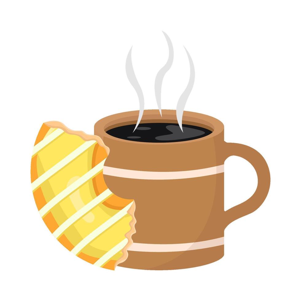 bicchiere caffè bevanda con ciambelle mordere illustrazione vettore
