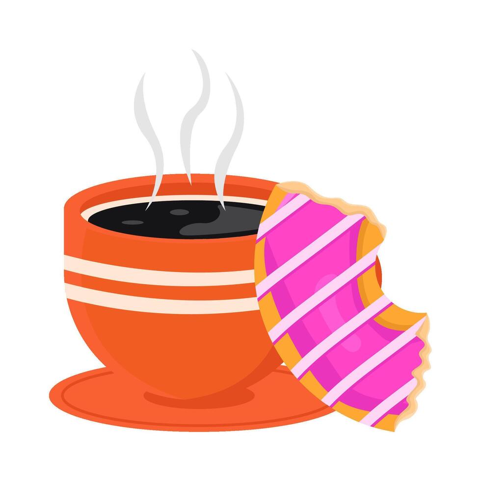 bicchiere caffè bevanda con ciambelle mordere illustrazione vettore