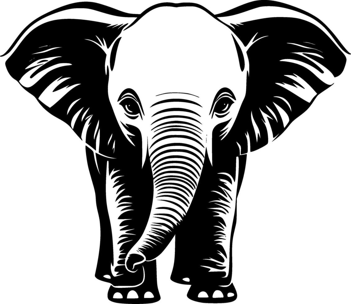 elefante bambino - nero e bianca isolato icona - vettore illustrazione