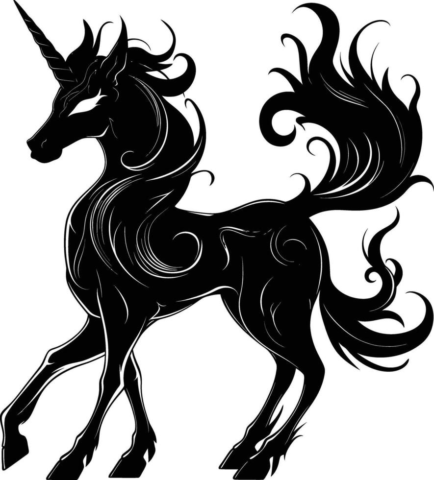 ai generato silhouette Pegasus cavallo o kirin il mitico creatura nero colore solo vettore
