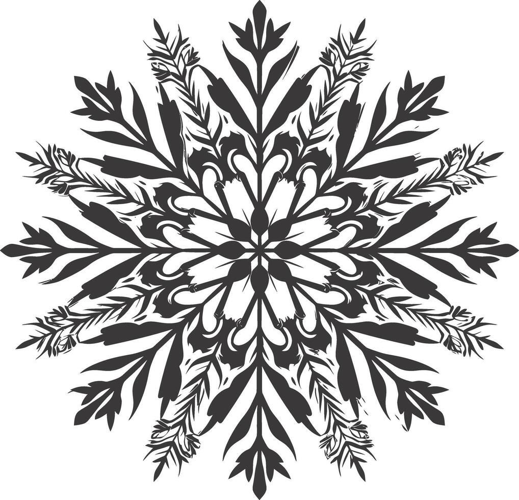 ai generato silhouette mandala fiore fiocco di neve sagomato nero colore solo vettore