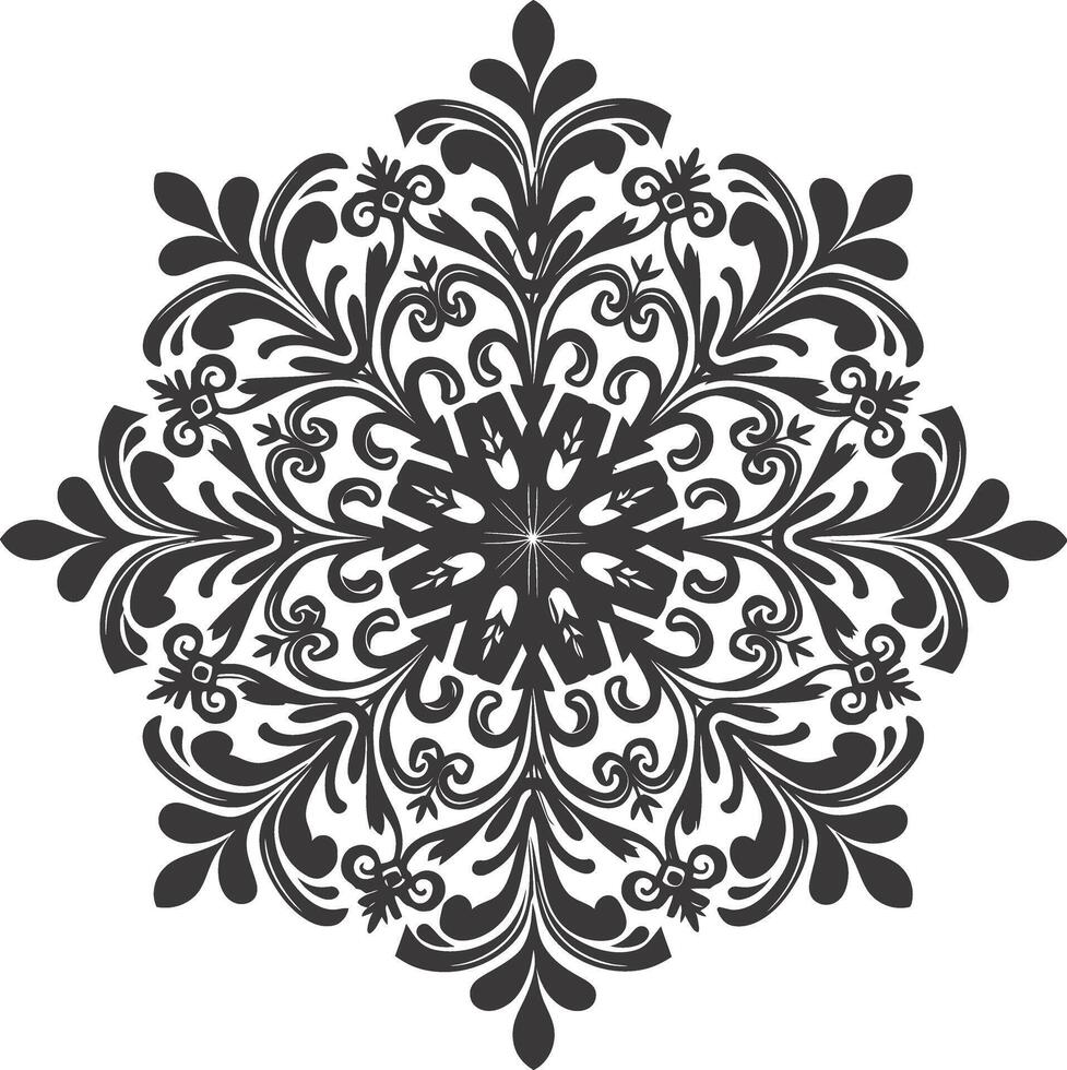 ai generato silhouette mandala fiore fiocco di neve sagomato nero colore solo vettore