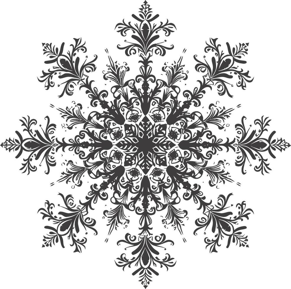 ai generato silhouette mandala fiore fiocco di neve sagomato nero colore solo vettore