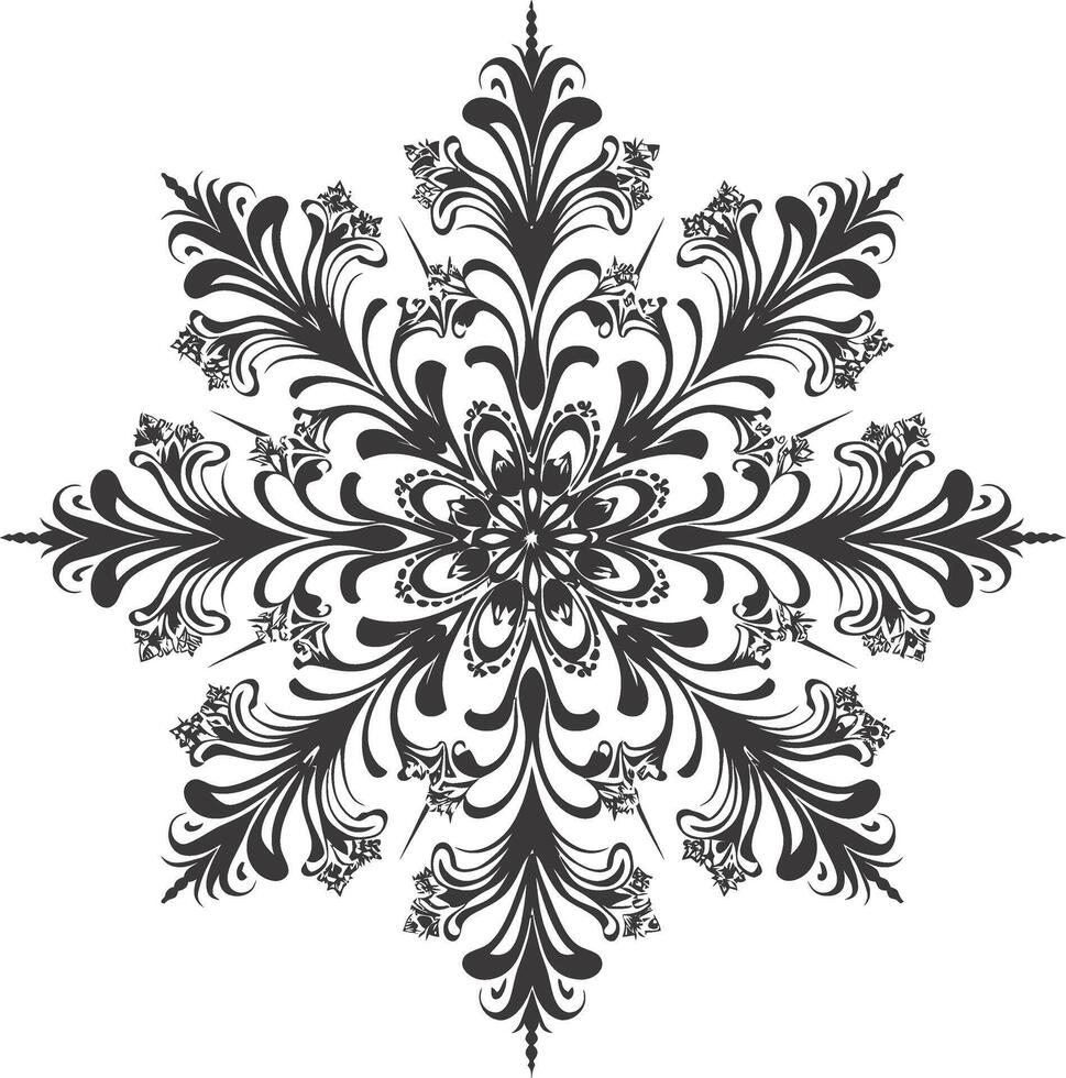 ai generato silhouette mandala fiore fiocco di neve sagomato nero colore solo vettore