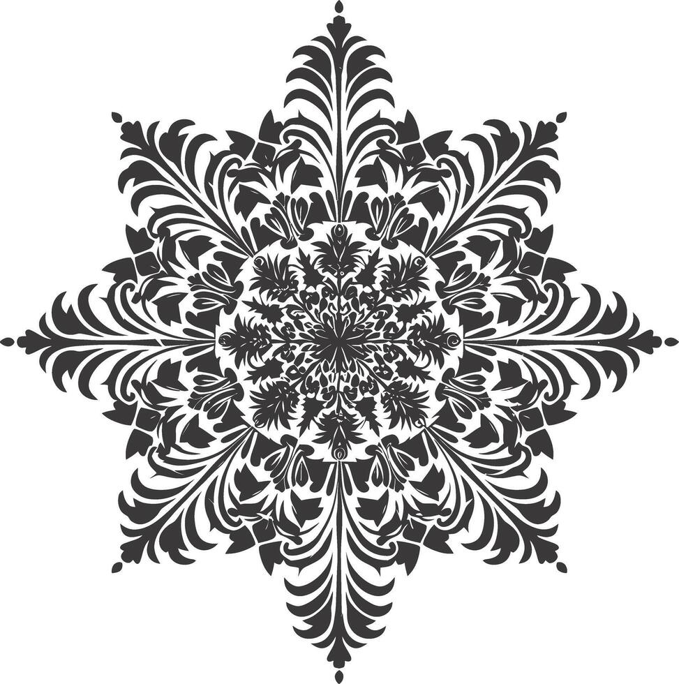 ai generato silhouette mandala fiore fiocco di neve sagomato nero colore solo vettore