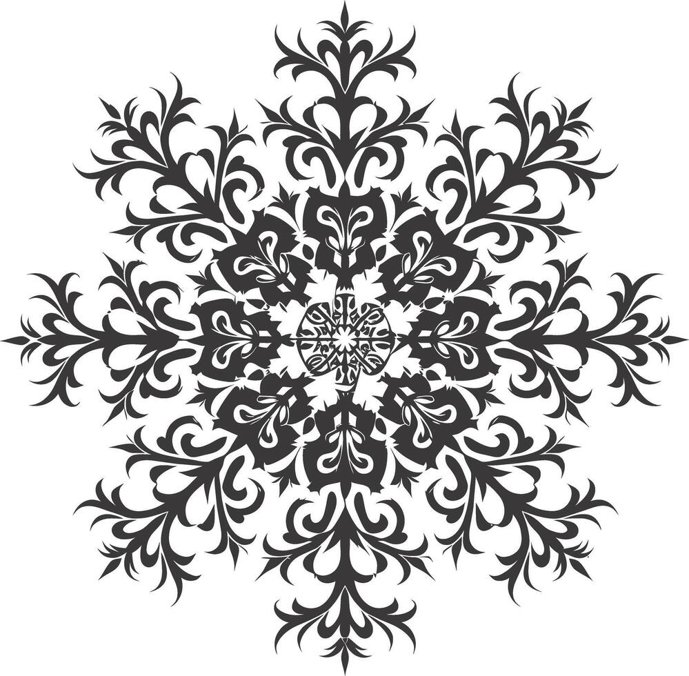 ai generato silhouette mandala fiore fiocco di neve sagomato nero colore solo vettore