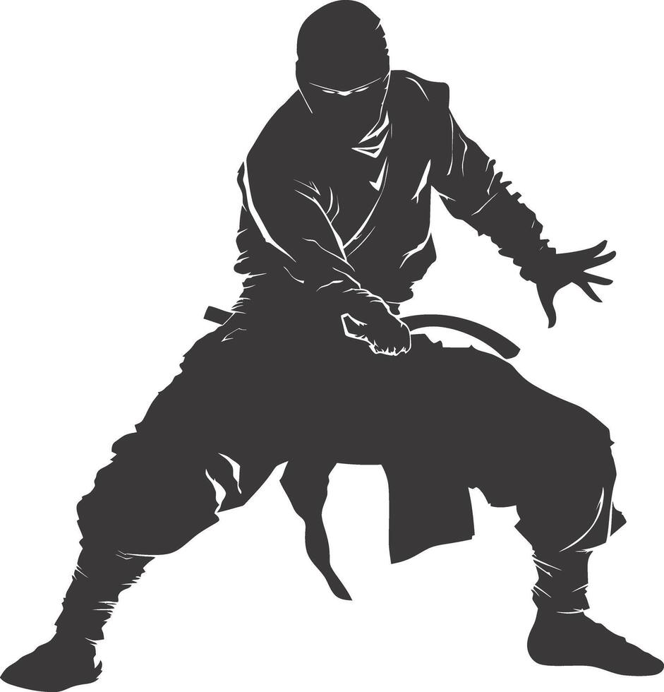 ai generato silhouette ninja guerriero nero colore solo pieno corpo vettore