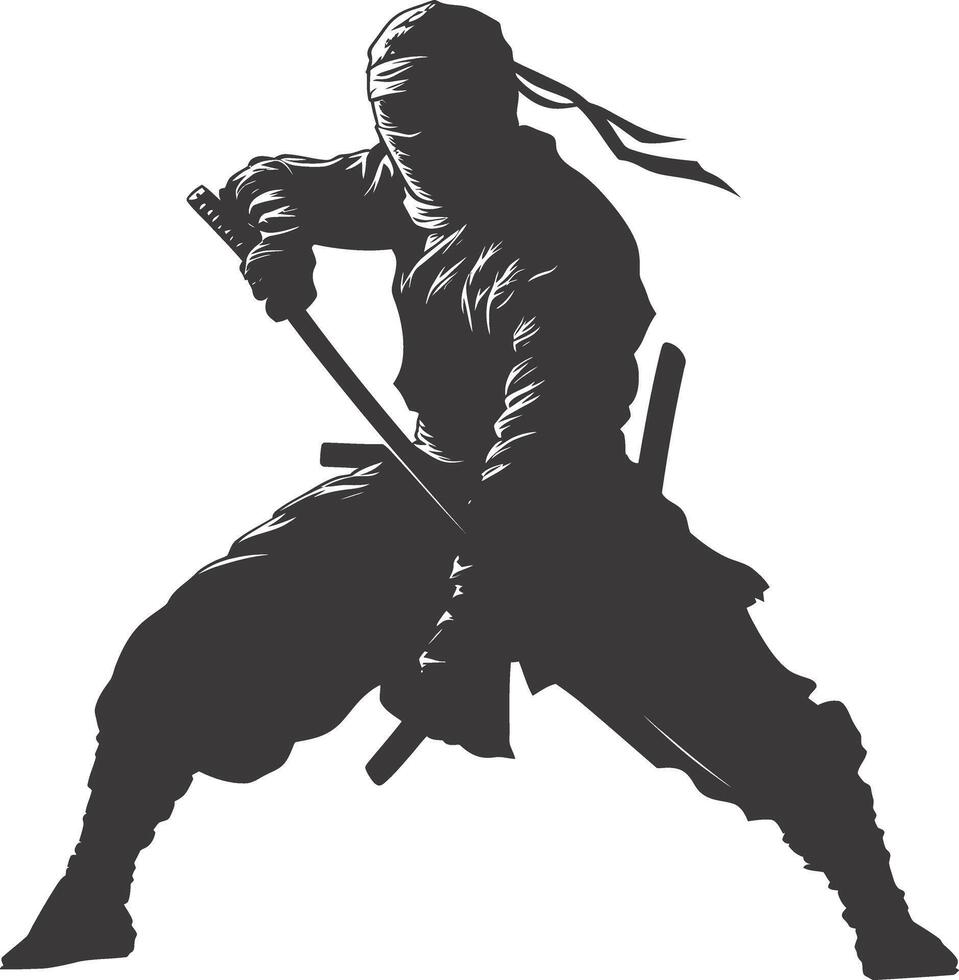 ai generato silhouette ninja guerriero nero colore solo pieno corpo vettore
