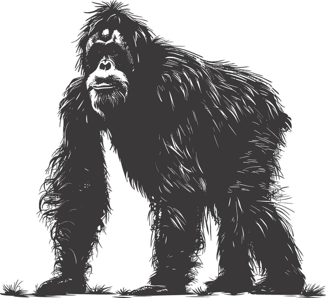 ai generato silhouette orang utan animale pieno corpo nero colore solo vettore