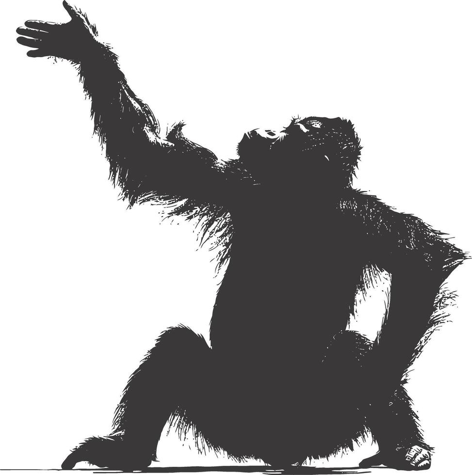ai generato silhouette orang utan animale pieno corpo nero colore solo vettore