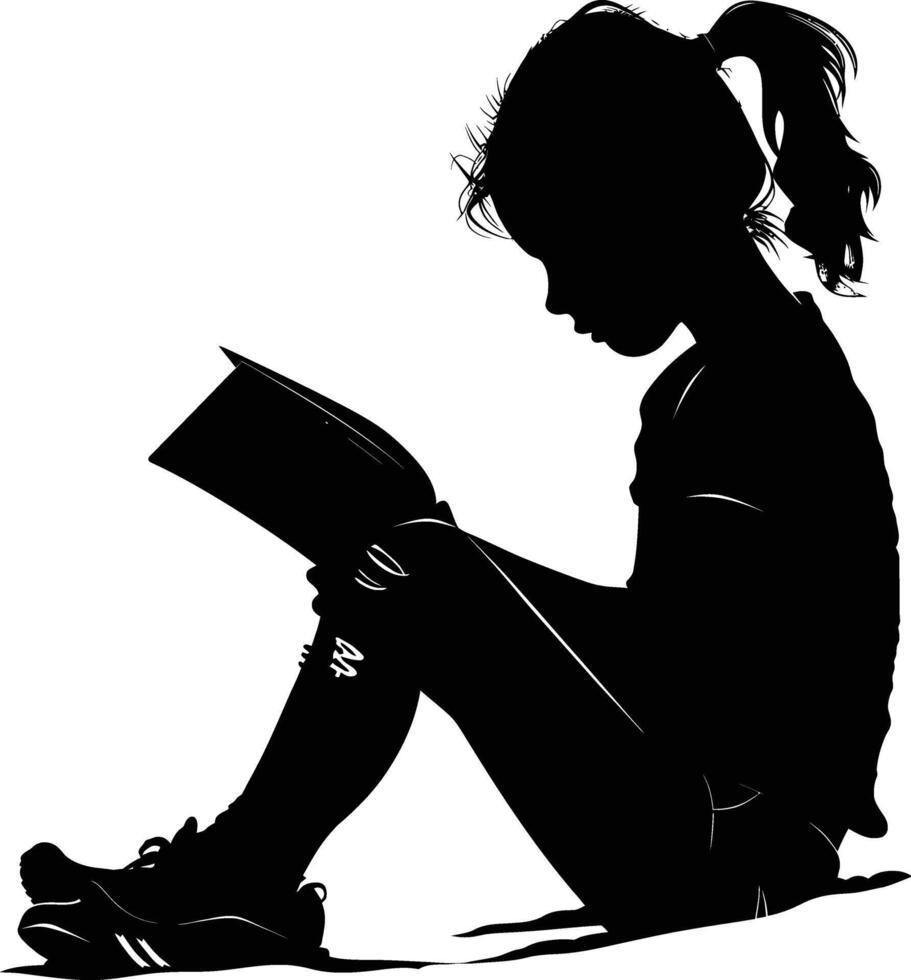 ai generato silhouette adolescente ragazza lettura libro nero colore solo vettore