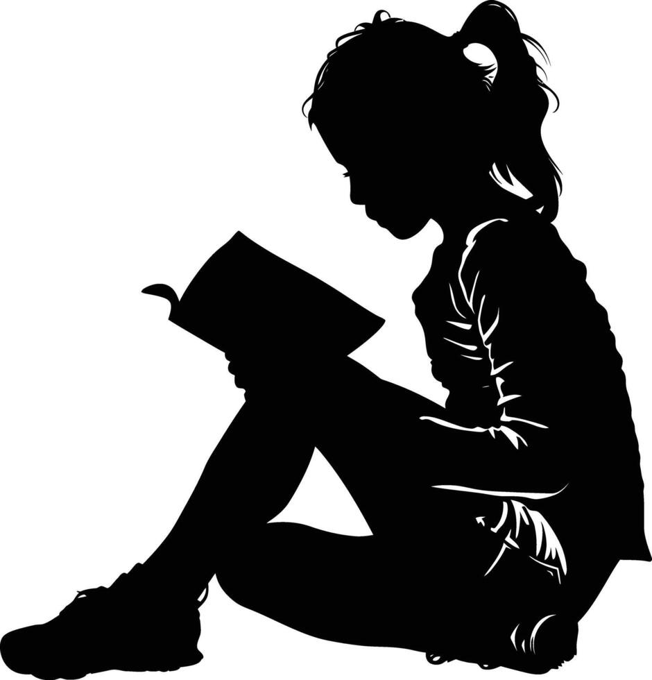 ai generato silhouette adolescente ragazza lettura libro nero colore solo vettore