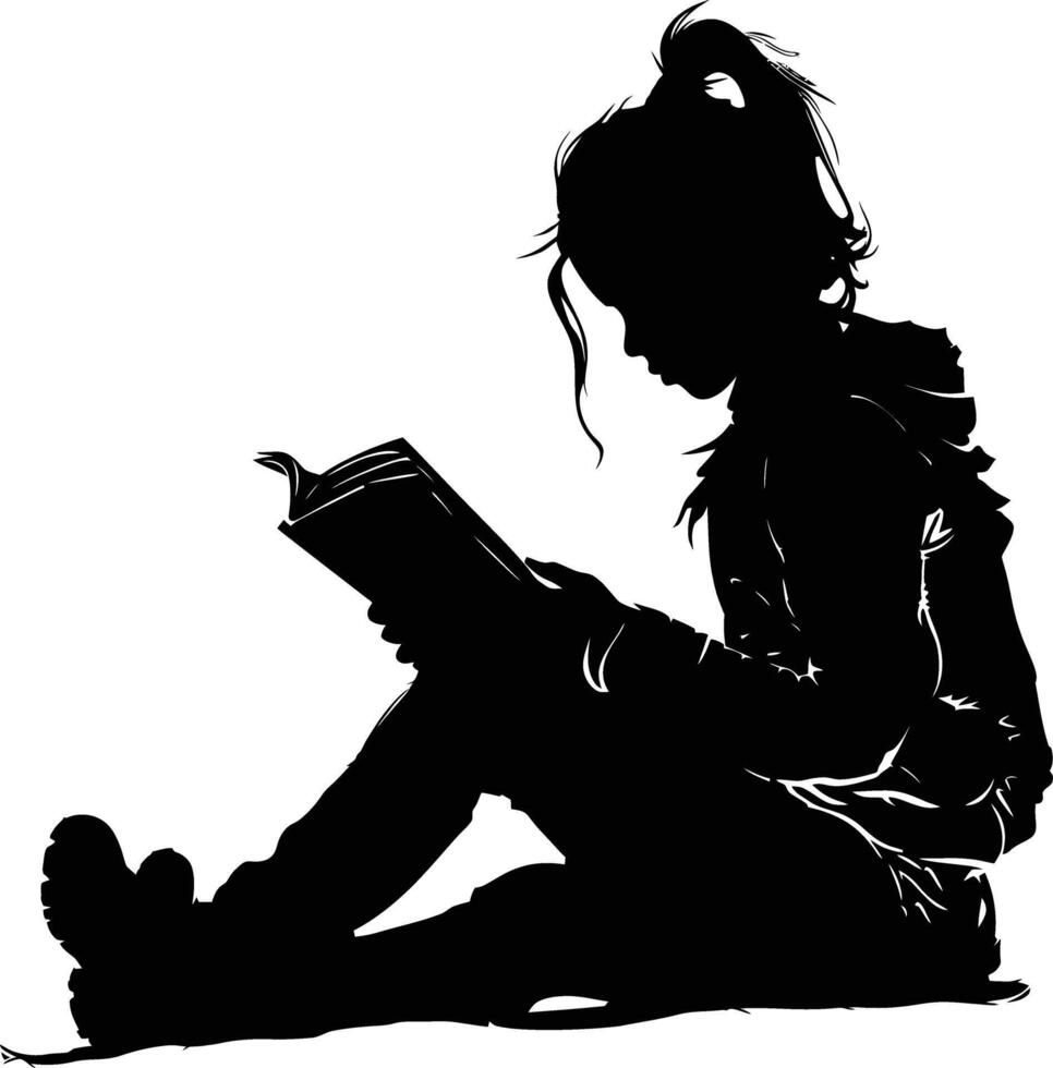 ai generato silhouette adolescente ragazza lettura libro nero colore solo vettore