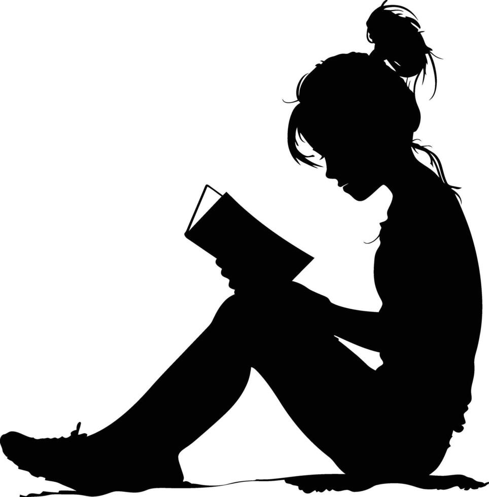 ai generato silhouette adolescente ragazza lettura libro nero colore solo vettore