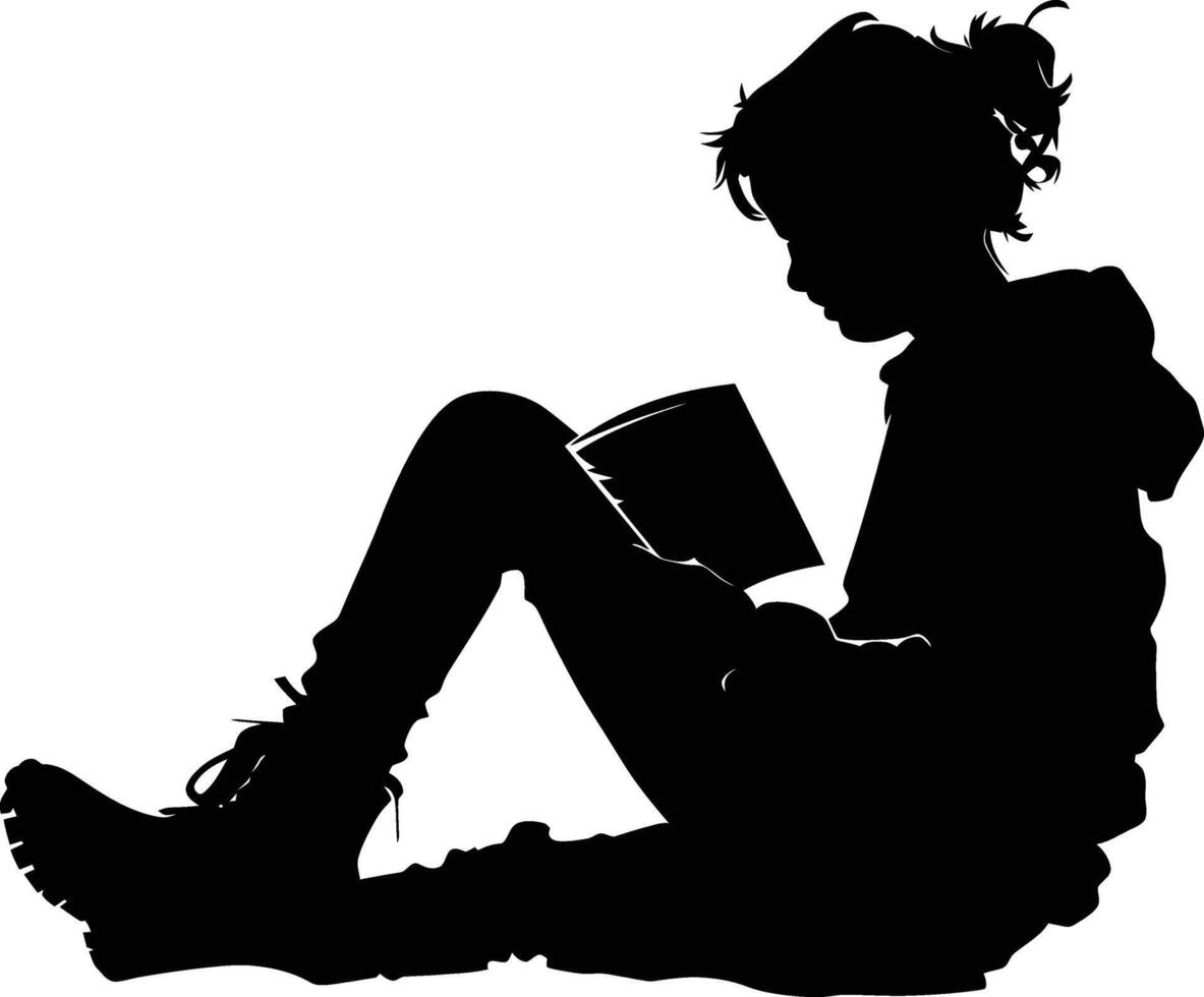 ai generato silhouette adolescente lettura libro nero colore solo vettore