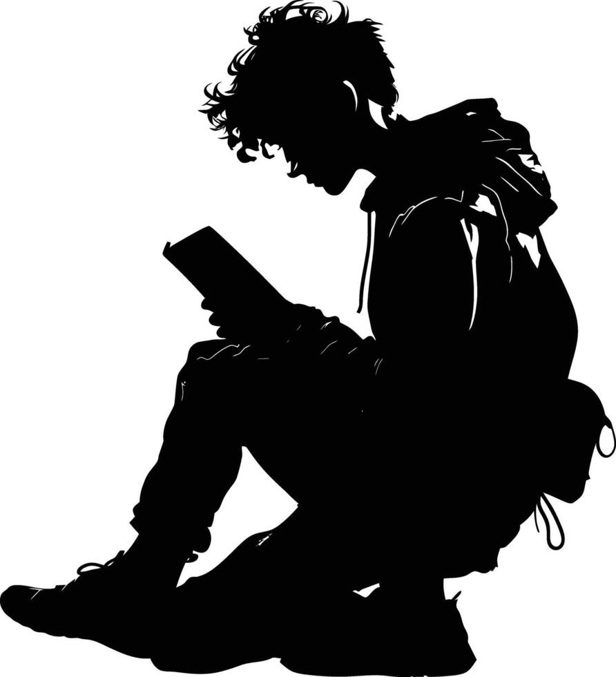 ai generato silhouette adolescente lettura libro nero colore solo vettore