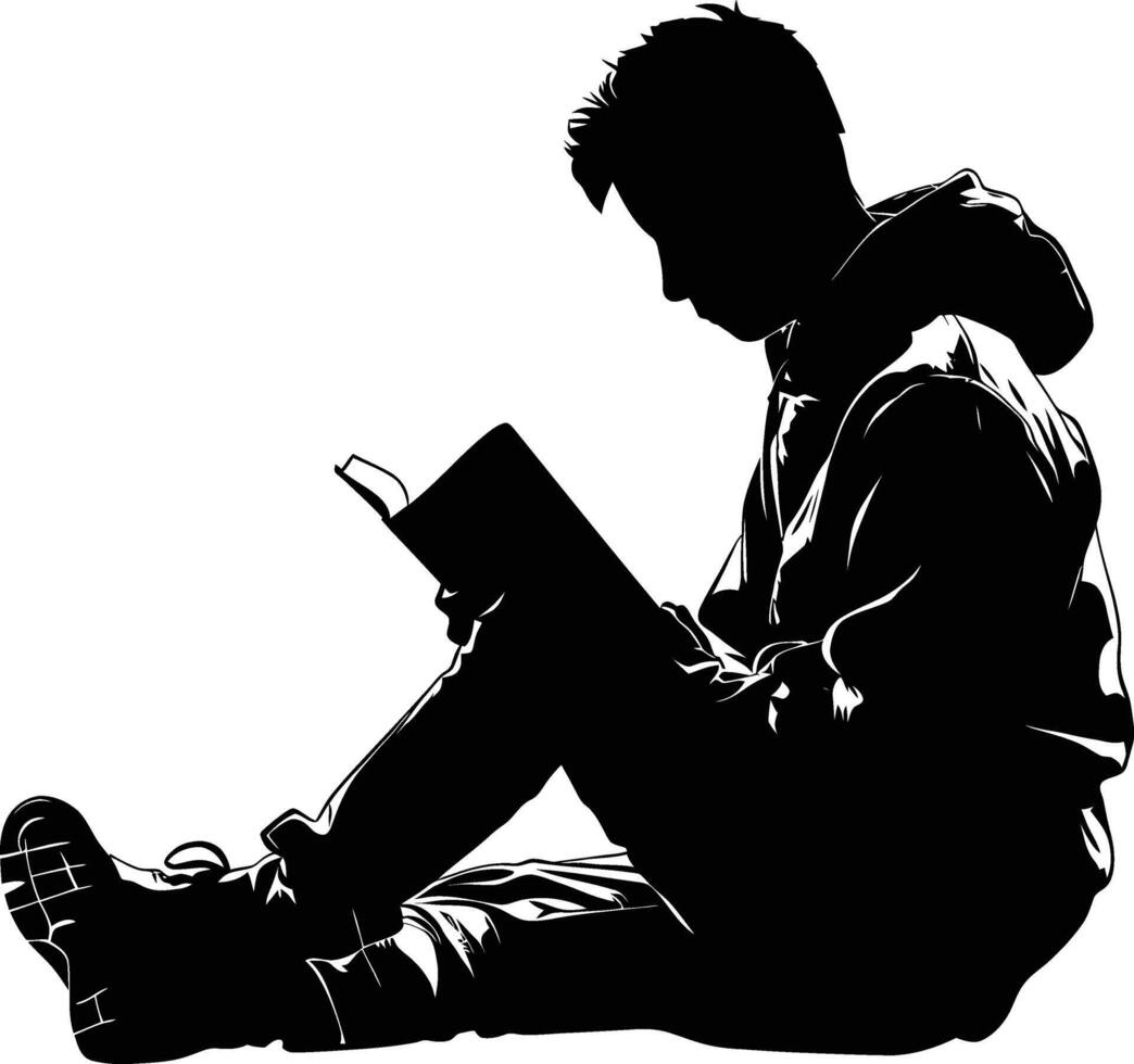 ai generato silhouette adolescente lettura libro nero colore solo vettore