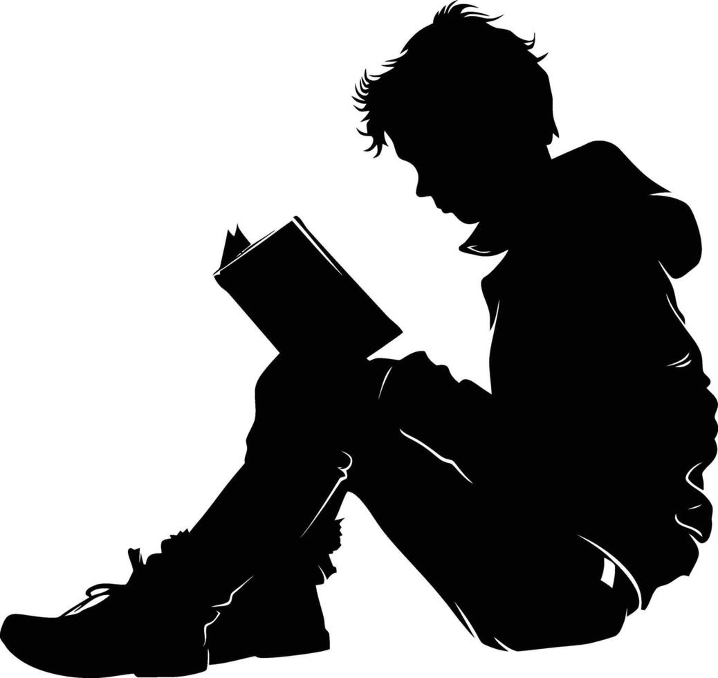 ai generato silhouette adolescente lettura libro nero colore solo vettore