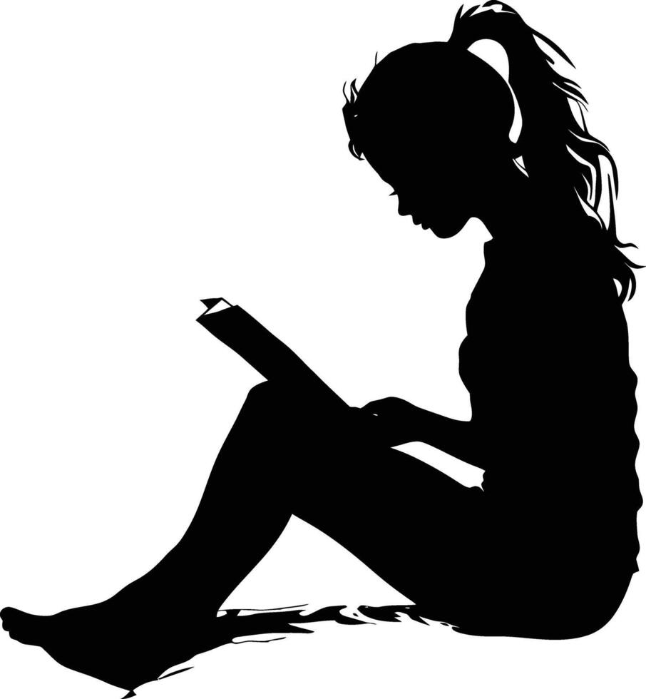 ai generato silhouette adolescente lettura libro nero colore solo vettore