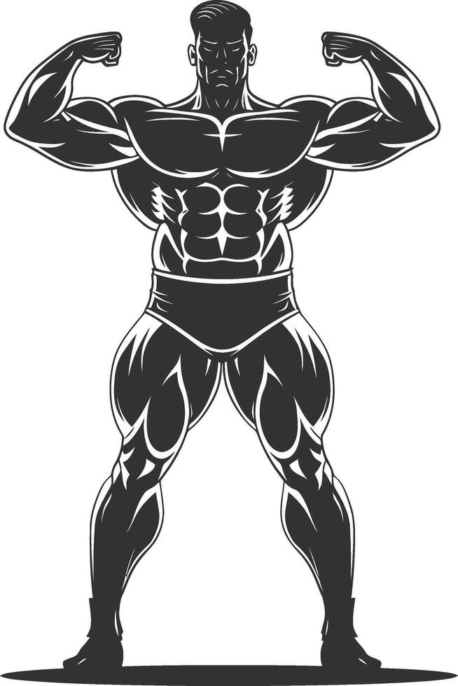 ai generato silhouette bodybuilding flessione corpo muscolo nero colore solo vettore