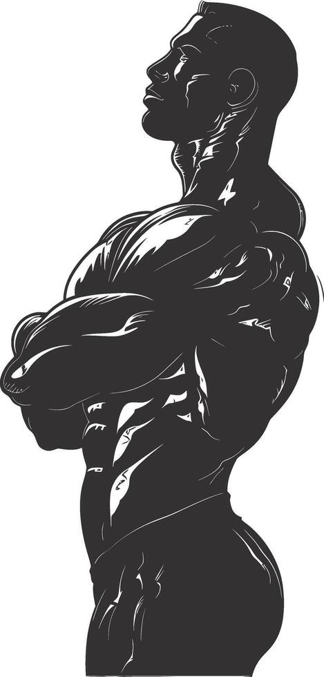 ai generato silhouette bodybuilding flessione corpo muscolo nero colore solo vettore