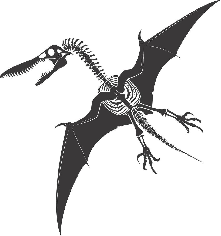ai generato silhouette dinosauro pterodattillo scheletro nero colore solo vettore