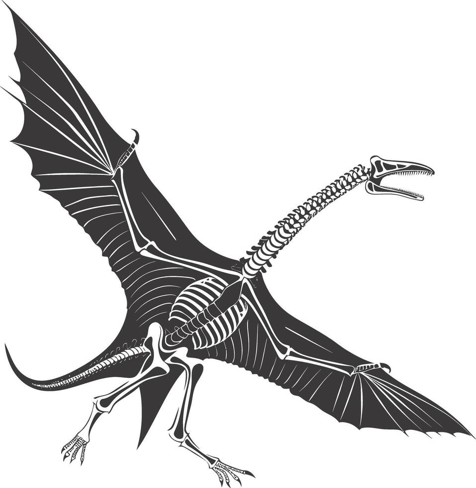 ai generato silhouette dinosauro pterodattillo scheletro nero colore solo vettore