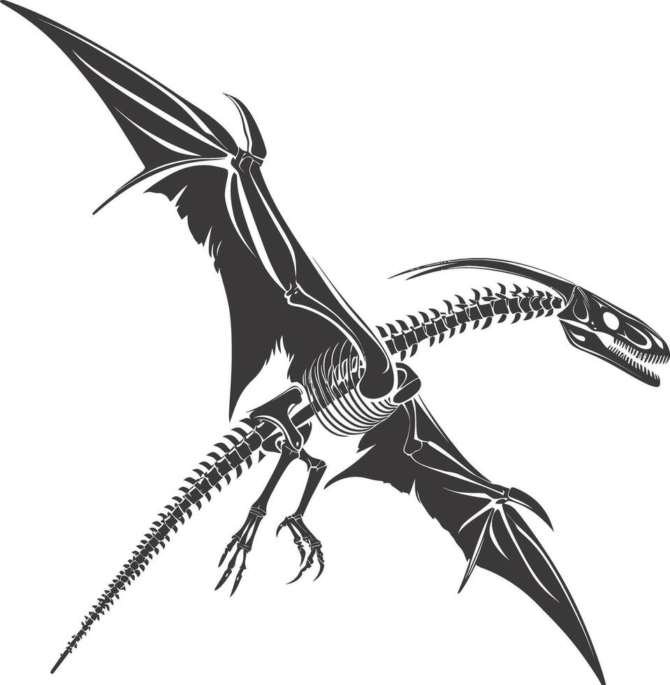 ai generato silhouette dinosauro pterodattillo scheletro nero colore solo vettore