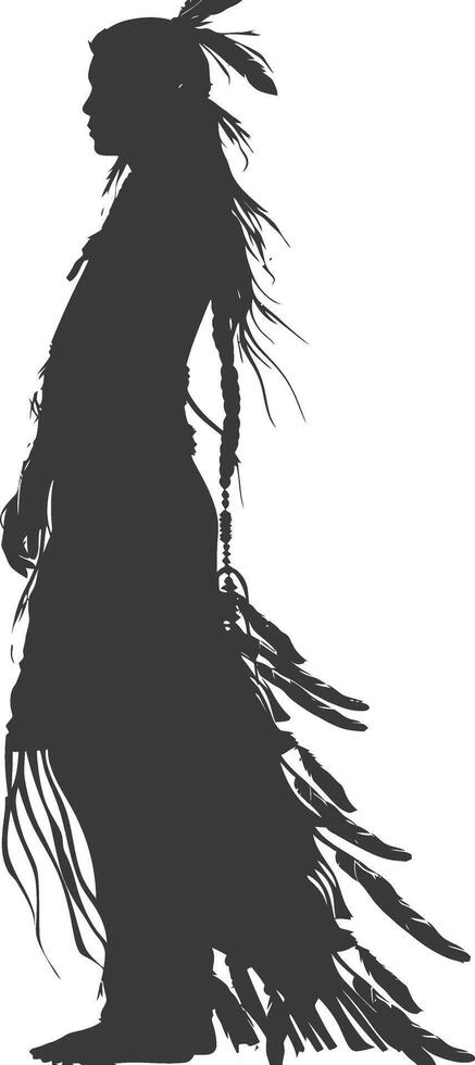 ai generato silhouette nativo americano donna nero colore solo pieno corpo vettore