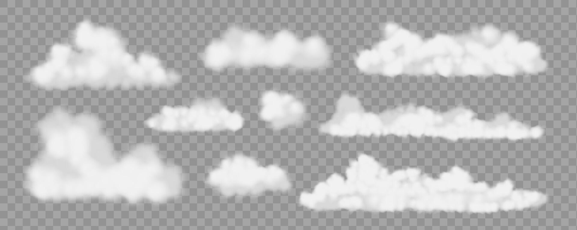 bianca realistico nuvole su trasparente ritagliare sfondo vettore