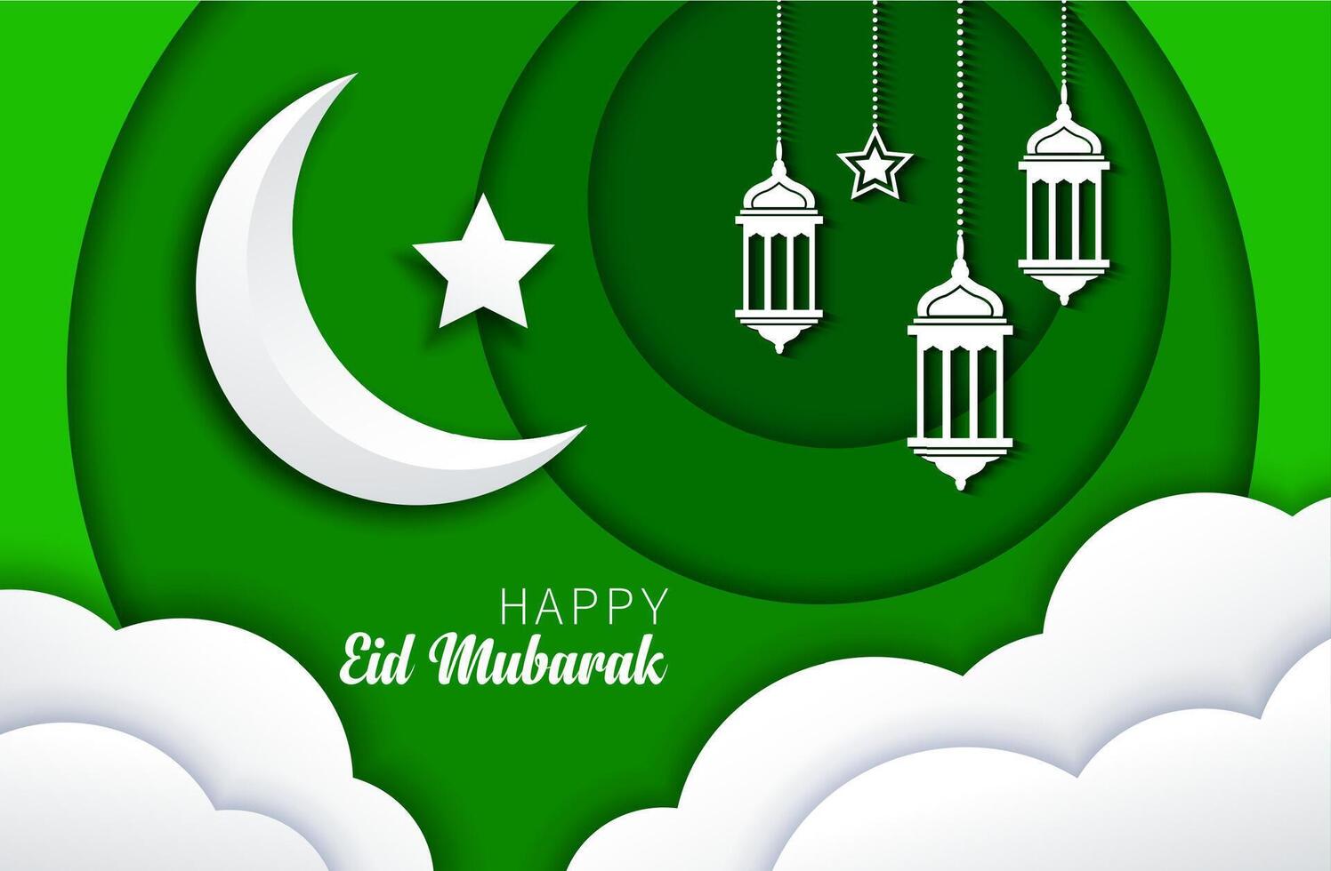 eid mubarak, Ramadan kareem verde carta tagliare bandiera vettore