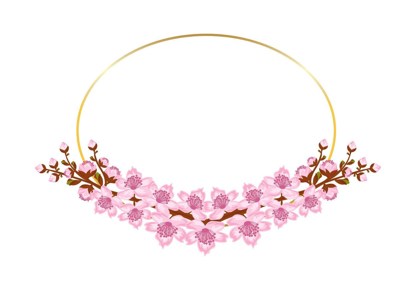 oro telaio con preparativi di ramoscelli sakura o ciliegia fiore. design per invito o saluto carte vettore