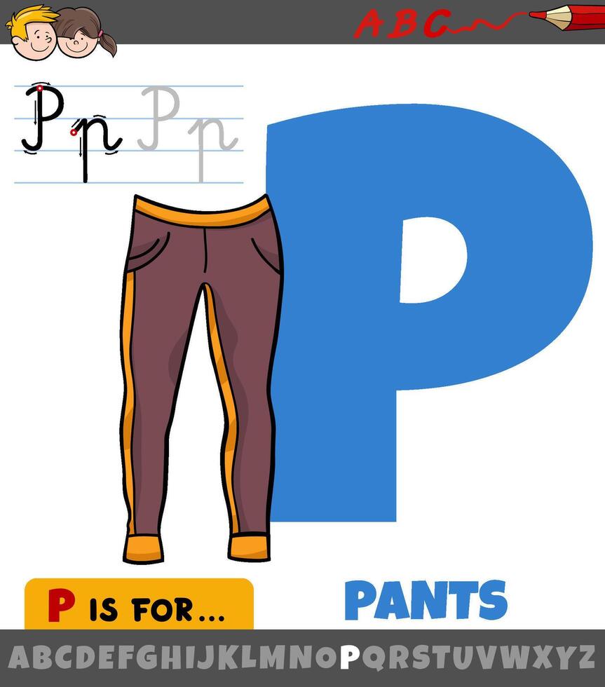 lettera p a partire dal alfabeto con cartone animato pantaloni oggetto vettore