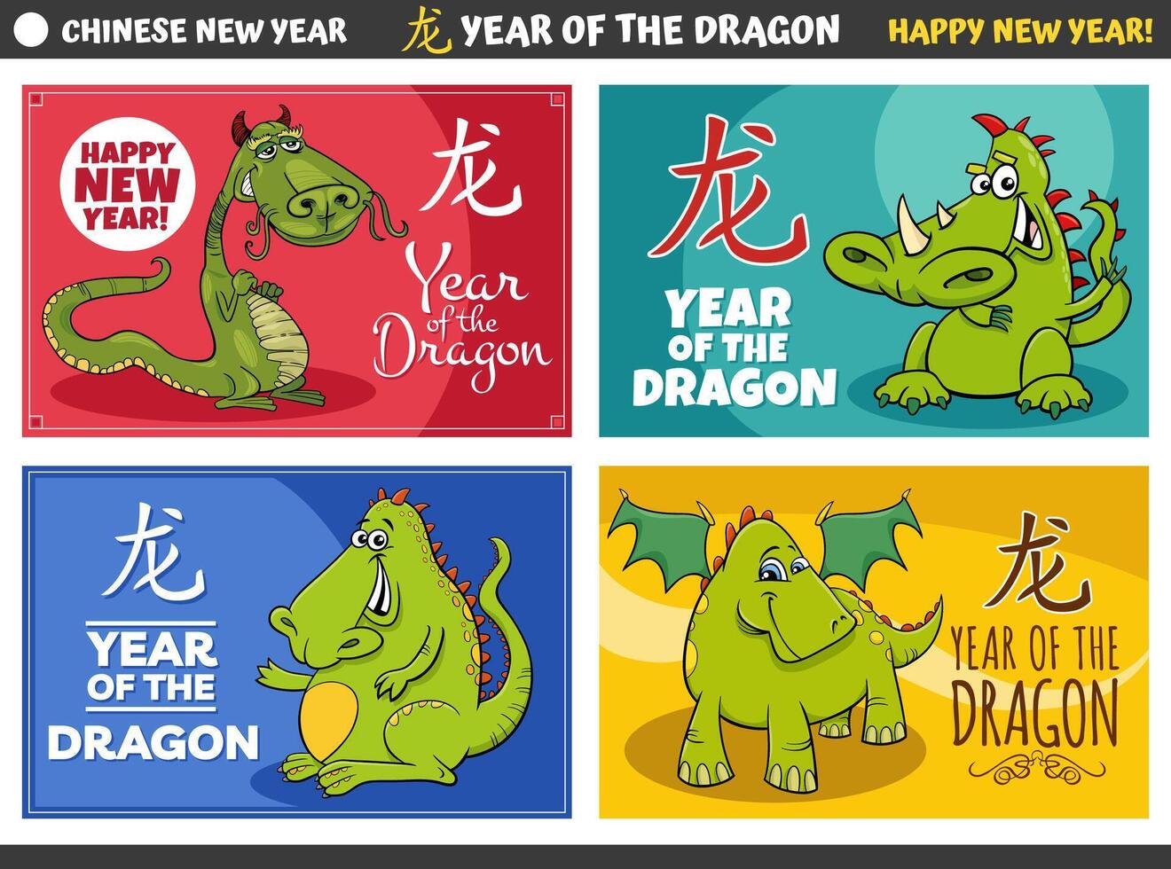 Cinese nuovo anno disegni impostato con cartone animato Drago personaggi vettore