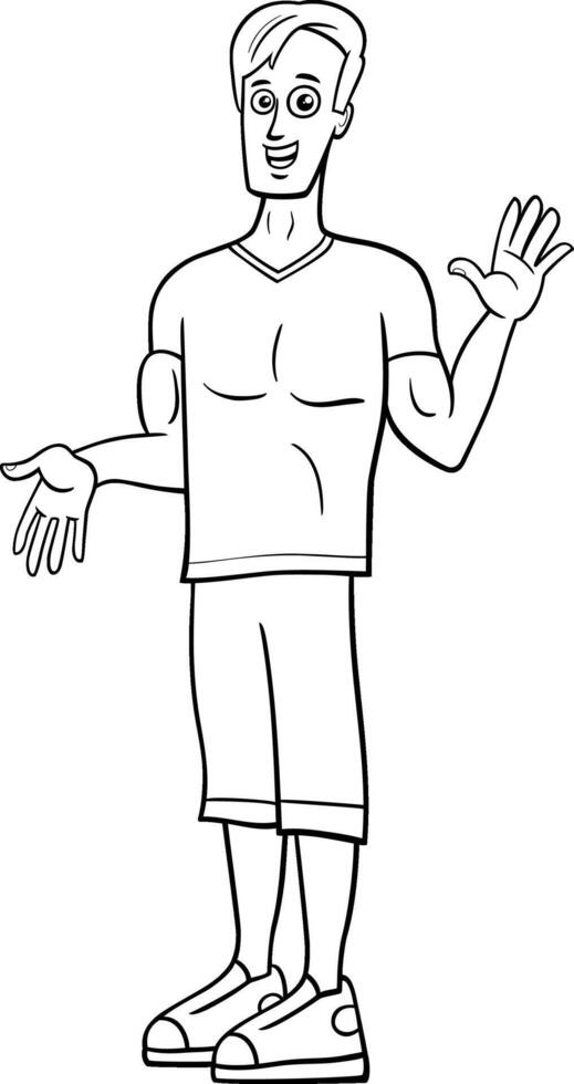 divertente cartone animato giovane uomo personaggio colorazione pagina vettore
