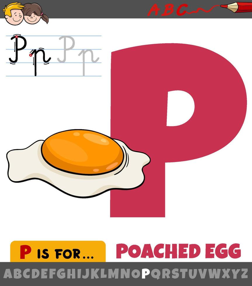 lettera p a partire dal alfabeto con cartone animato in camicia uovo vettore