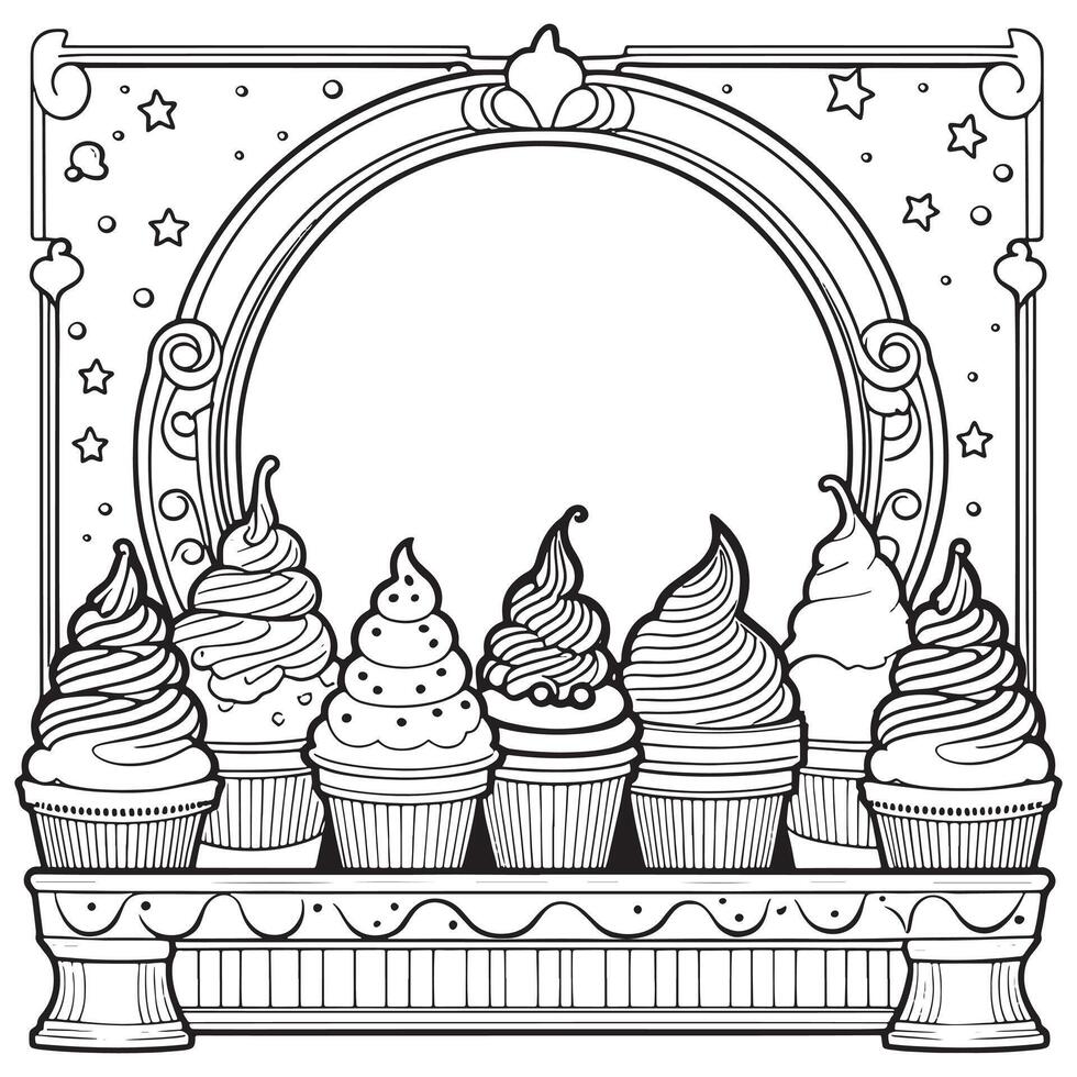 ghiaccio crema schema colorazione pagina illustrazione per bambini e adulto vettore